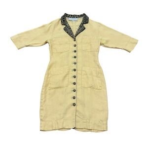 Vintage Dorothy Schoelen Platinum Leopard Trim Shirt Dress 1990s